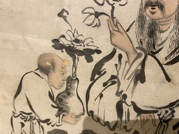 Yaotang (China, 19/20&egrave;me), encre et couleurs sur papier, dat&eacute; 1903: 'Le lotus de Zhou Lianxi d'apr&egrave;s Wu Daozi'
